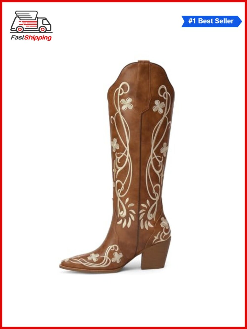 ✨ iiimmu Cowgirl Boots Women Knee High Faux Leather Western Boots